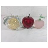 3 Glass Fruit Paperweights