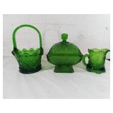 Green Pressed Glass Tableware Set