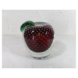 Large Glass Apple Paperweight With Controlled Bubb