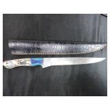 Damascus Steel Knife with Leather Sheath
