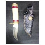 Damascus Steel Knife with Leather Sheath