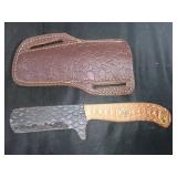 Damascus Steel Knife with Leather Sheath