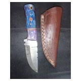 Damascus Steel Knife with Leather Sheath