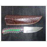 Damascus Steel Knife with Leather Sheath