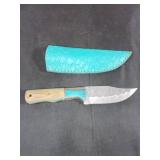 Damascus Steel Knife with Leather Sheath