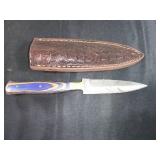 Damascus Steel Dagger Knife with Leather Sheath
