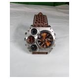 Oulm Mens Multi-Dial Watch with Leather Strap