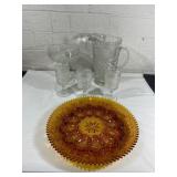 Glass Tableware Group With Amber Serving Plate