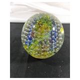 Colorful Glass Paperweight with Bubble Design