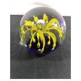 Glass Paperweight With Yellow Floral Design