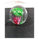 Glass Floral Paperweight with Bubble Accents