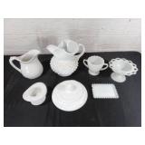 Milk Glass Assortment, Including Pitchers and Bowl