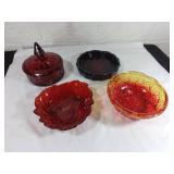Red Glass Bowls and Dishware