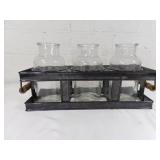 Glass Vases in Metal Carrier with Handles