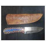 Damascus Steel Knife with Leather Sheath