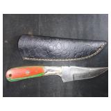Damascus Drop Point Knife with Sheath