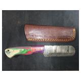 Damascus Knife with Leather Sheath