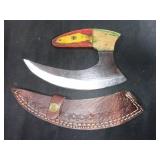 Damascus Rocker Blade Knife with Sheath