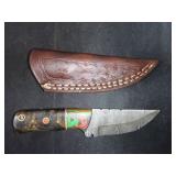 Damascus Knife with Leather Sheath
