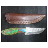 Damascus Steel Knife with Leather Sheath