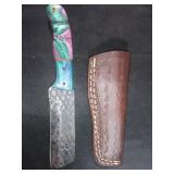 Damascus Steel Knife with Leather Sheath