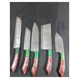 Damascus Steel Butcher Knife Set with Wood Handles