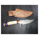 Damascus Knife with Bone Handle and Sheath