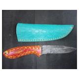 Damascus Steel Knife with Leather Sheath