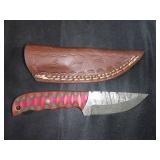 Damascus Steel Knife with Leather Sheath