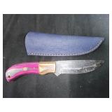 Damascus Steel Knife with Leather Sheath