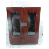 Wood Jewelry Box with Glass-Paneled Doors
