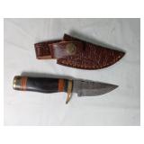 Damascus Steel Knife with Leather Sheath