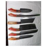 Six Damascus Butcher Knives