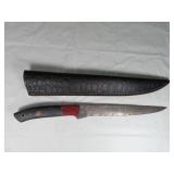 Damascus Fillet Knife with Leather Sheath