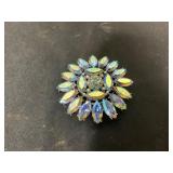 Aurora Borealis Rhinestone Floral Brooch