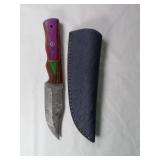 Damascus Steel Knife with Leather Sheath