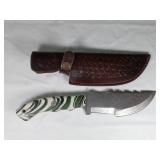 Damascus Survival Knife with Leather Sheath