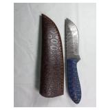 Damascus Steel Knife with Leather Sheath