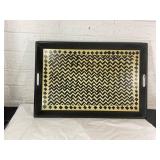 Black and Yellow Serving Tray with Geometric Desig