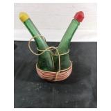 Green Glass Cooking Oil Decanter Set