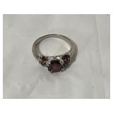 Sterling Silver Ring with Red Gemstones