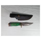 Damascus Steel Knife with Leather Sheath