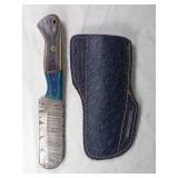 Damascus Steel Knife with Leather Sheath