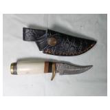 Damascus Steel Knife with Bone Handle