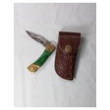 Damascus Folding Locking Blade Knife with Sheath