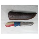 Damascus Steel Knife With Leather Sheath