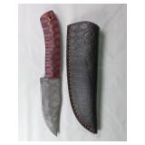 Damascus Steel Knife with Leather Sheath