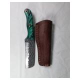 Damascus Sheepshead Knife with Leather Sheath
