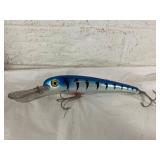 Blue and Silver Fishing Lure with Treble Hooks