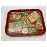 Red Metal Tray With Vintage Advertisement Decals